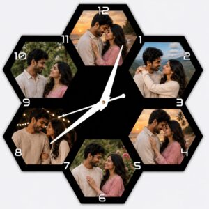Hexa 6 Photos Acrylic Photo Wall Clock