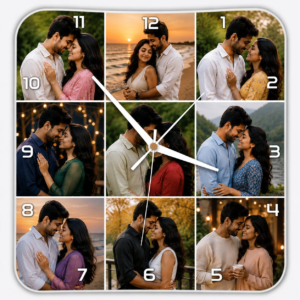 9 Photo Round Collage Acrylic Photo Wall Clock