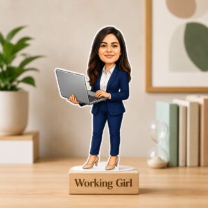 Custom Corporate Woman Caricature – Personalized Laptop Photo Stand Gift