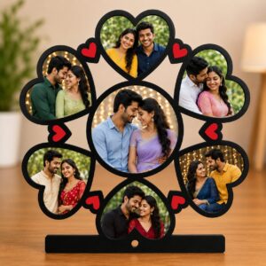 Personalized Heart Shape MDF Photo Collage Stand | Custom Multi Photo Frame Gift