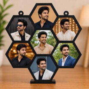 Personalized Hexagon MDF Photo Collage Frame with 7 Photos