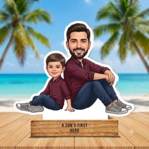Custom Father & Son Caricature | Personalized Dad & Kid Cartoon Photo Gift