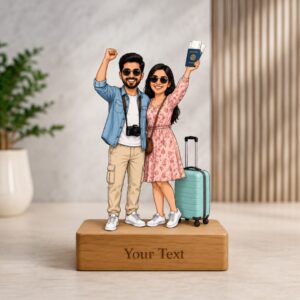 Custom Travel Couple Acrylic Caricature – Personalized Gift for Couples