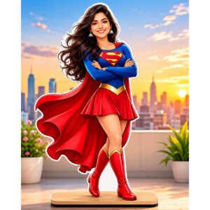 Personalized Supergirl Character Cutout with Wooden Base
