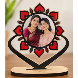Personalized Heart Shape MDF Photo Stand with Wooden Base