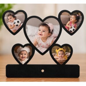Personalized 5 Photo Heart MDF Cutout Frame with Wooden Stand