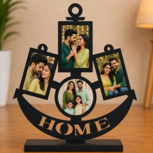 Personalized HOME Anchor MDF Photo Frame | Custom 4 Photo Wooden Tabletop Frame