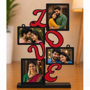 Personalized LOVE MDF Photo Frame with 4 Photos | Custom Wooden Couple Photo Frame Gift