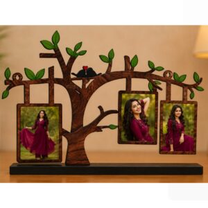 Personalized Tree Design MDF Photo Frame with 3 Photos | Customized Wooden Photo Stand
