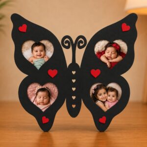 Personalized Butterfly MDF Photo Frame | Custom 4 Photo Wooden Collage Frame for Baby, Kids & Family