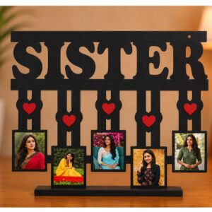 Personalized Sister MDF Photo Frame with 5 Photo Hanging Collage | Custom Wooden Sister Gift